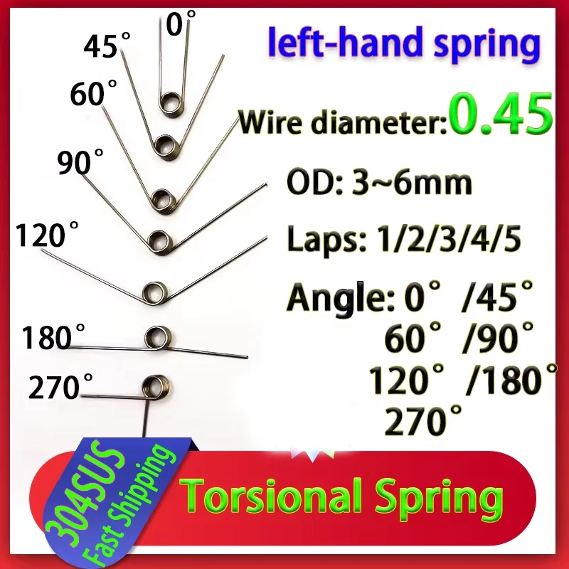 

10Pcs Wire diameter 0.45 Left rotation torsion spring 304 stainless steel torsion spring number of turns 1/2/3/4/5 turns