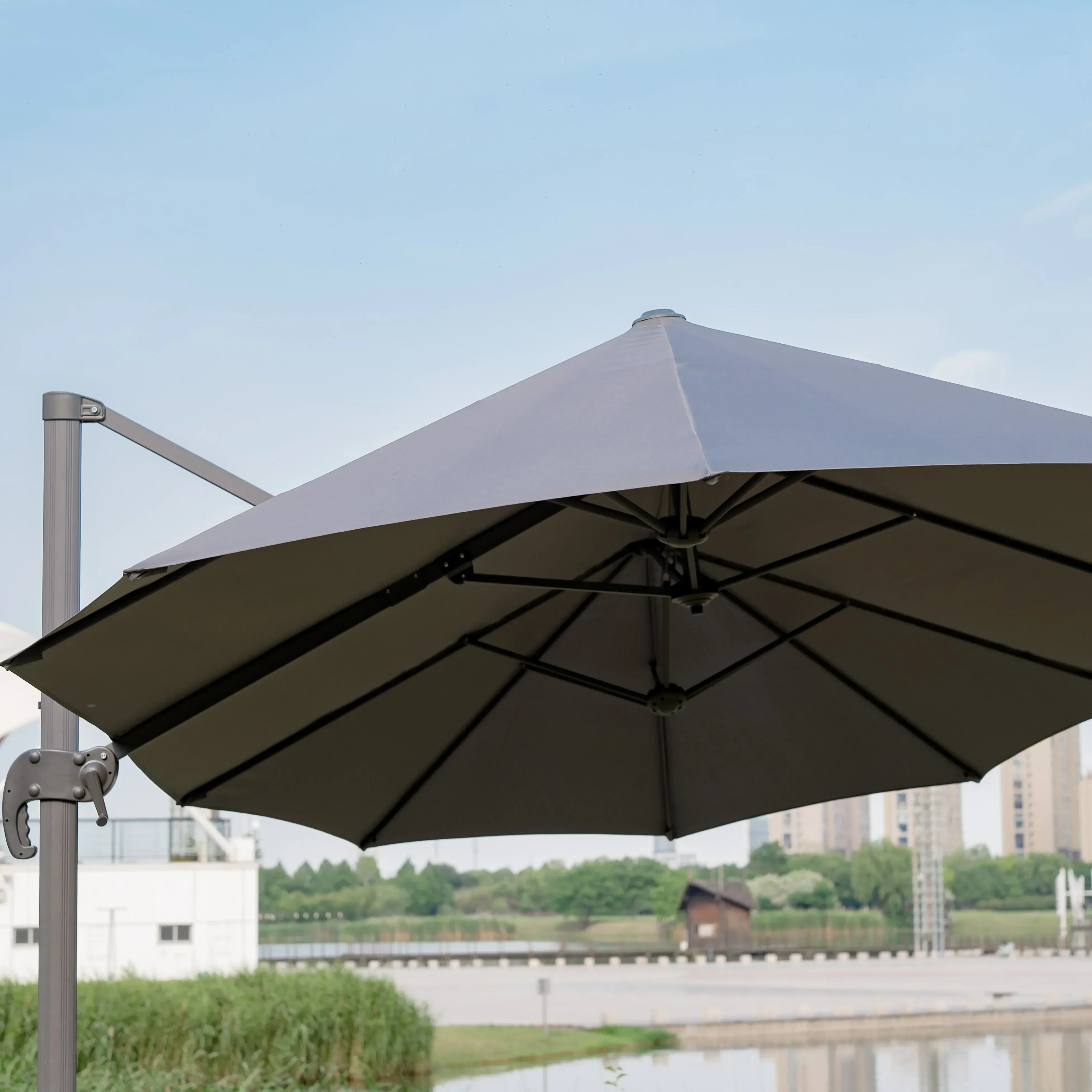 Outdoor Furniture 4.6M Outdoor Twin Patio Umbrella Garden Double-sided Hanging Umbrella Market Parasol With Crank