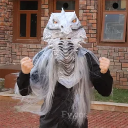 Mask Raptor with Original Fur Dragon Dinosaur Head Latex Mascara Cosplay Furry Animal Helmet Halloween Costume for Man Adults