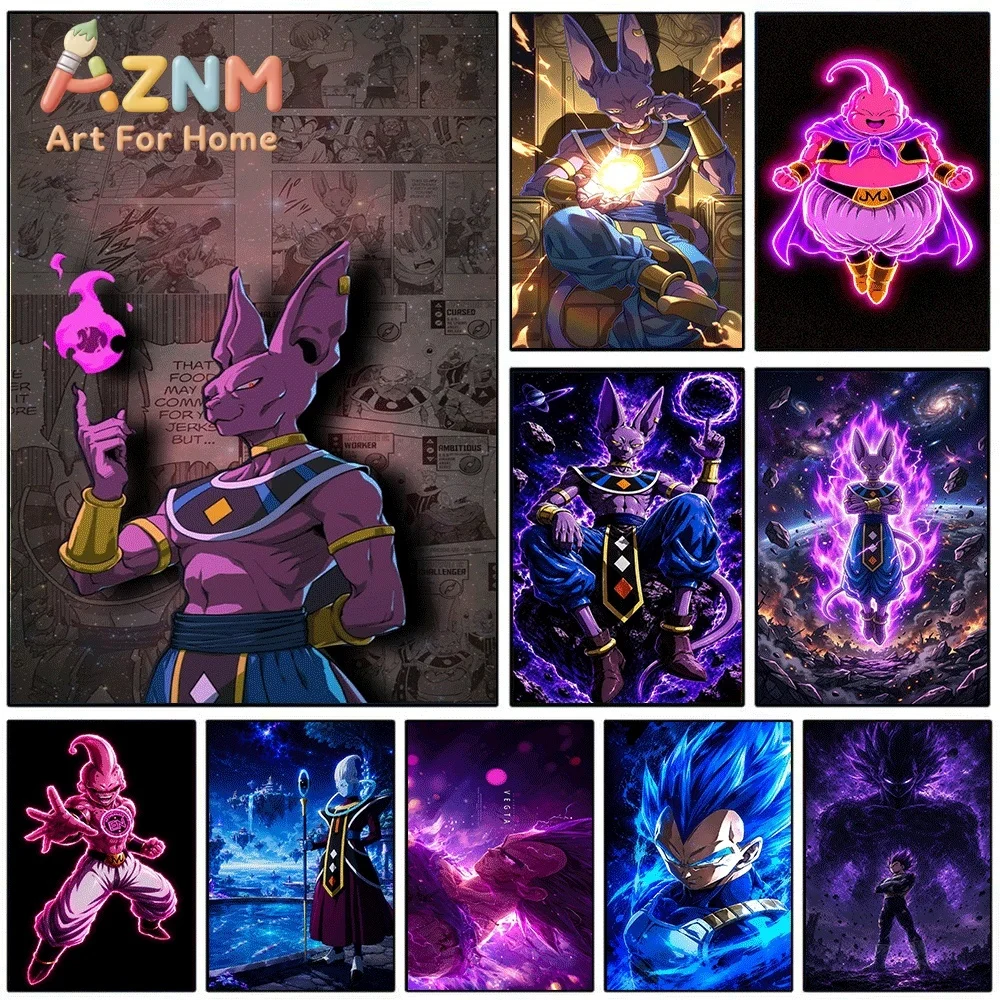 Cuadro decorativo de lienzo con motivos de Dragon Ball Z, Beerus y Buu, estilo anime, para pared, sin marco, ideal para dormitorio, sala de estar o decoración del hogar.