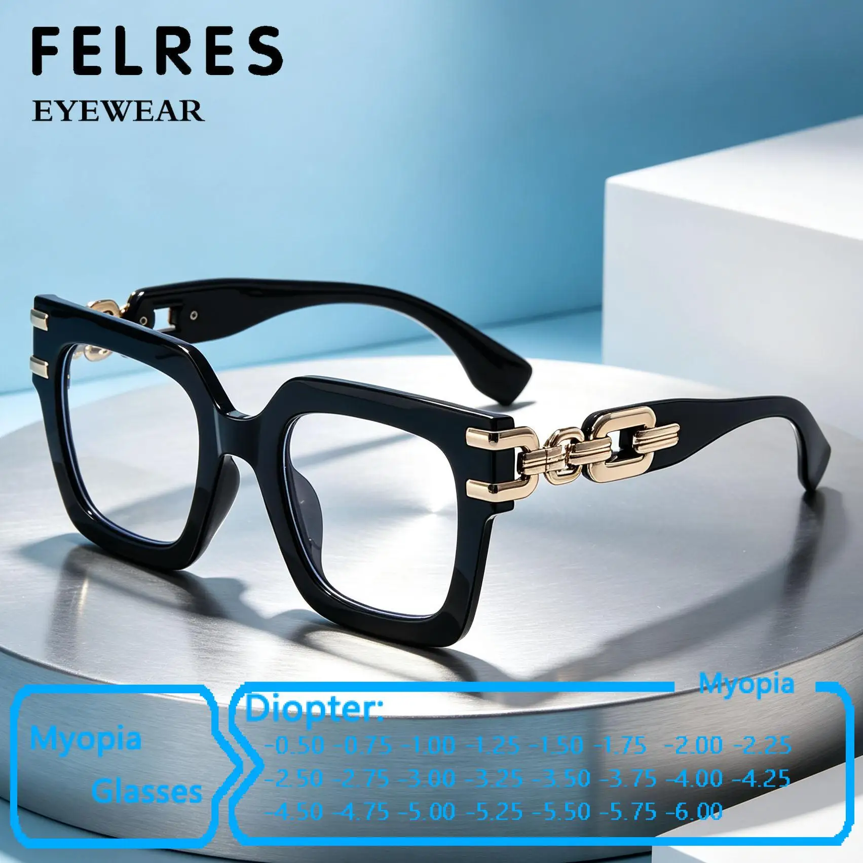 Large Frames Square Anti Blue Light Myopia Glasses Men Women Designer Clear Driving Optical Nearsighted Eyewear Negative Diopter
