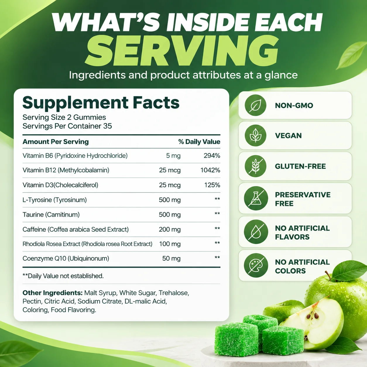 Pre-Workout Gummies,Workout Concentration,Sustained Energy,Eases Exercise Fatigue,Taurine L-Tyrosine CoQ10 Vitamin D,70 Gummies