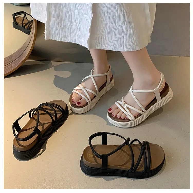 

Женские туфли на низком каблуке, римские шлепанцы из ткани, на толстом каблуке