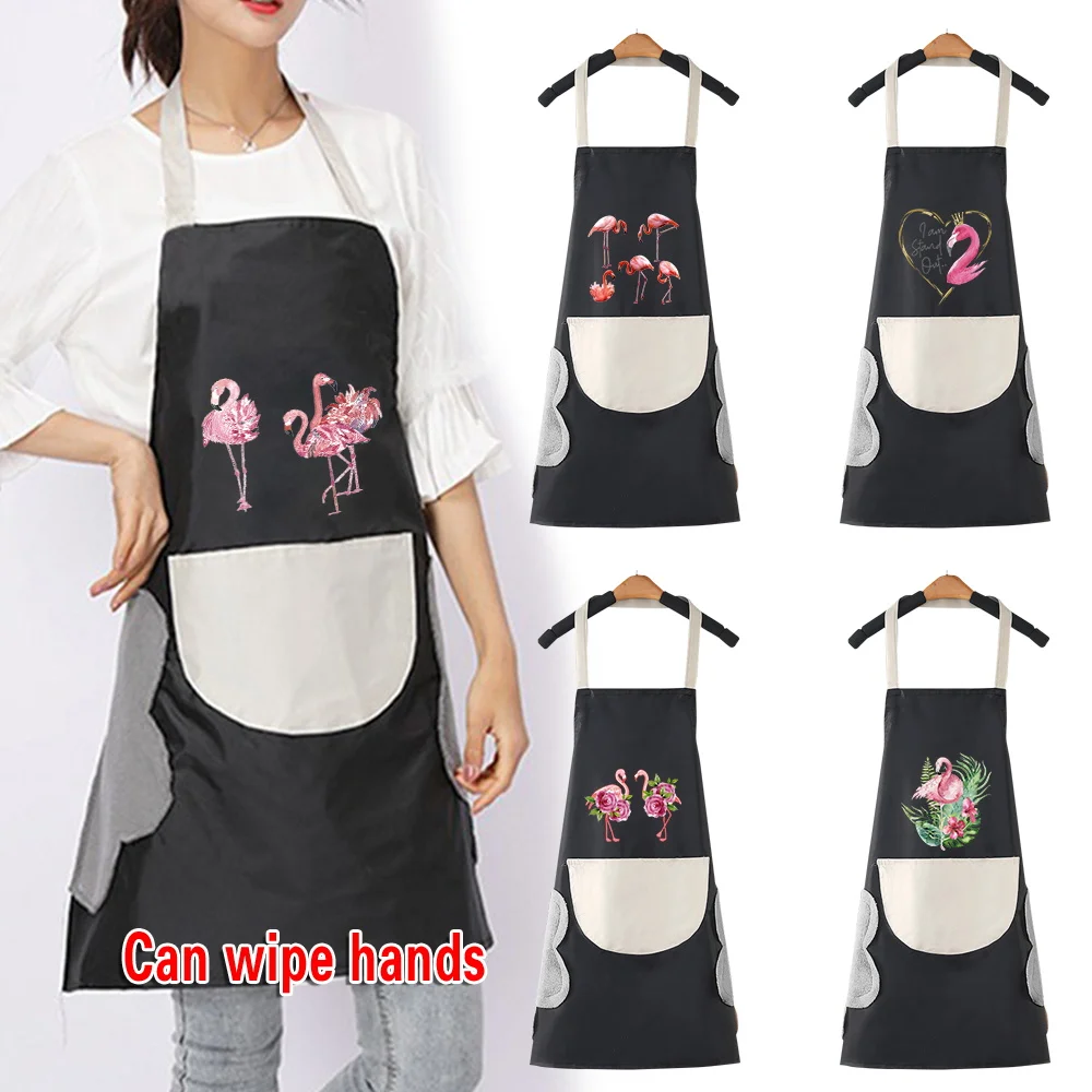 

Kitchen Apron Waterproof Canvas Chef Apron with Large Pocket Adjustable Straps Flamingo Pattern for Bubble BBQ Shop Nail Salon