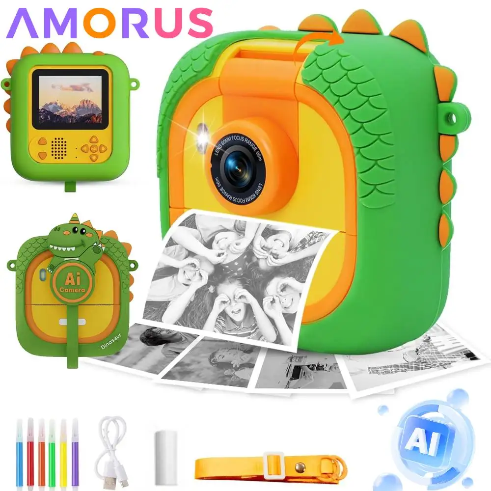 Kids Camera Instant Print AI Smart Voice Camera with Learning Assistant 1080P HD Flip Lens Selfie Digital Camera for Girls Boys