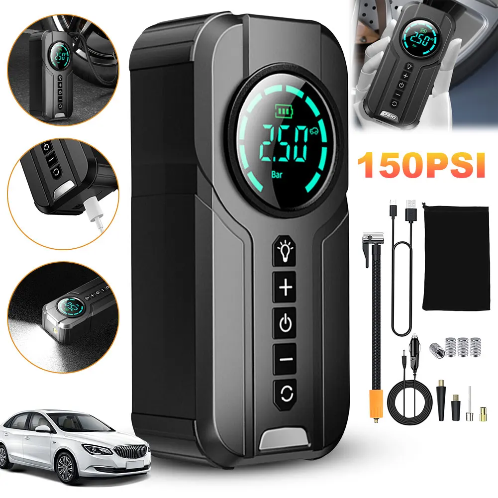 6000mAh Wireless Wired Portable Car Air Compressor 100W 12V 150PSI Electric Tire Inflator Pump for Car Motorcycle Bicycle Balls