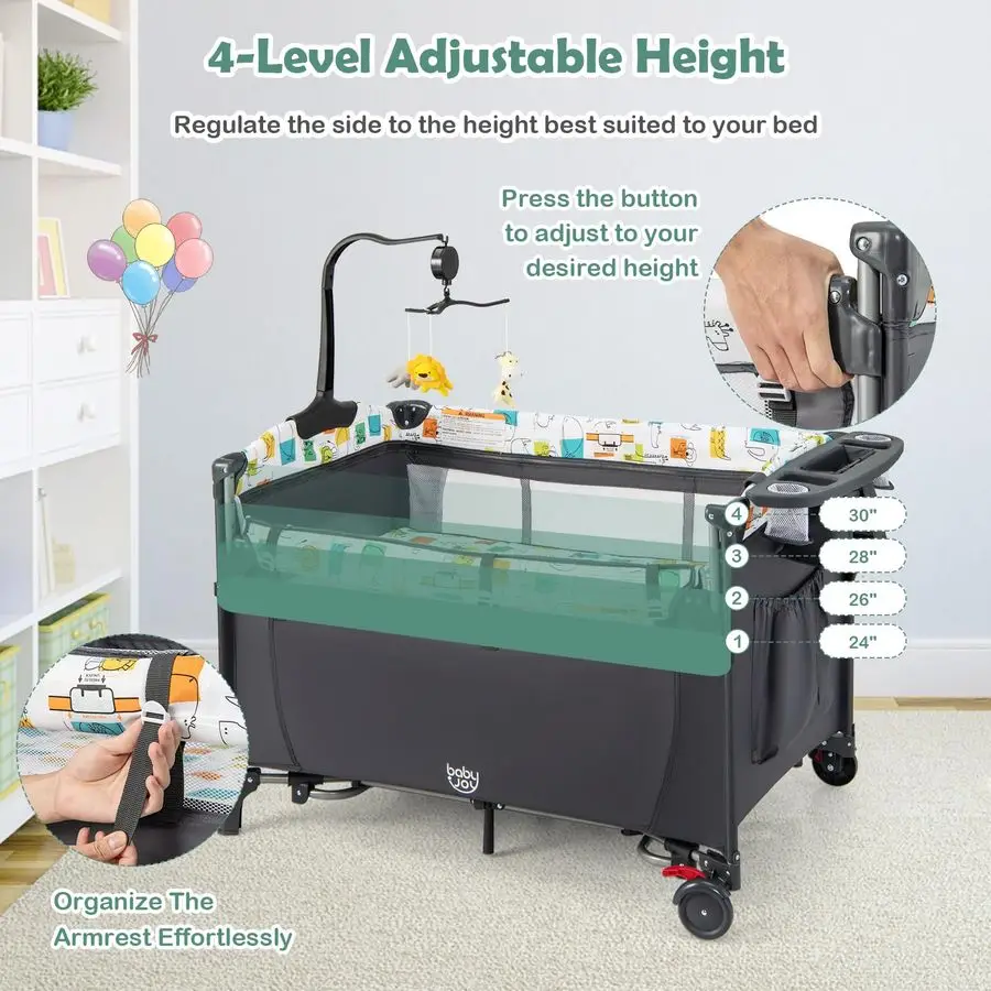 حزمة وتشغيل 5 في 1، نائمة بجانب السرير للأطفال مع سرير، سرير متعدد الوظائف بجانب السرير من حديثي الولادة إلى الأطفال الصغار، حفاضات على شكل أمريكي تشان