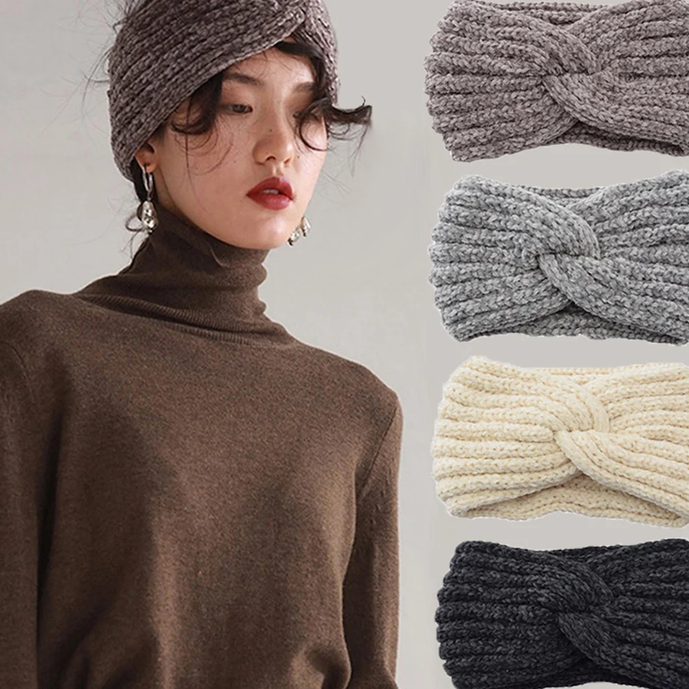 

Knitted Grey Headband Warm Winter Wear Ear Cover Exercise Hair Band Women Cross Headband Sports Headwrap