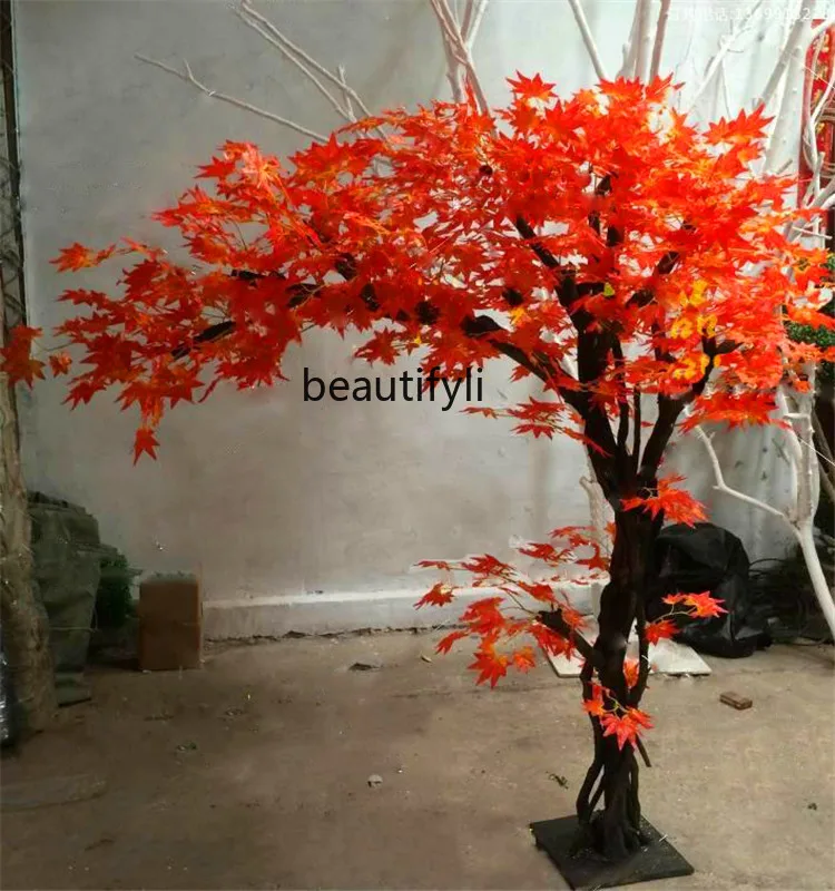 Simulation Red Maple Living Room and Hotel Home Ornamental Flower Festival Set Bonsai Landscape Simulation Green Plant