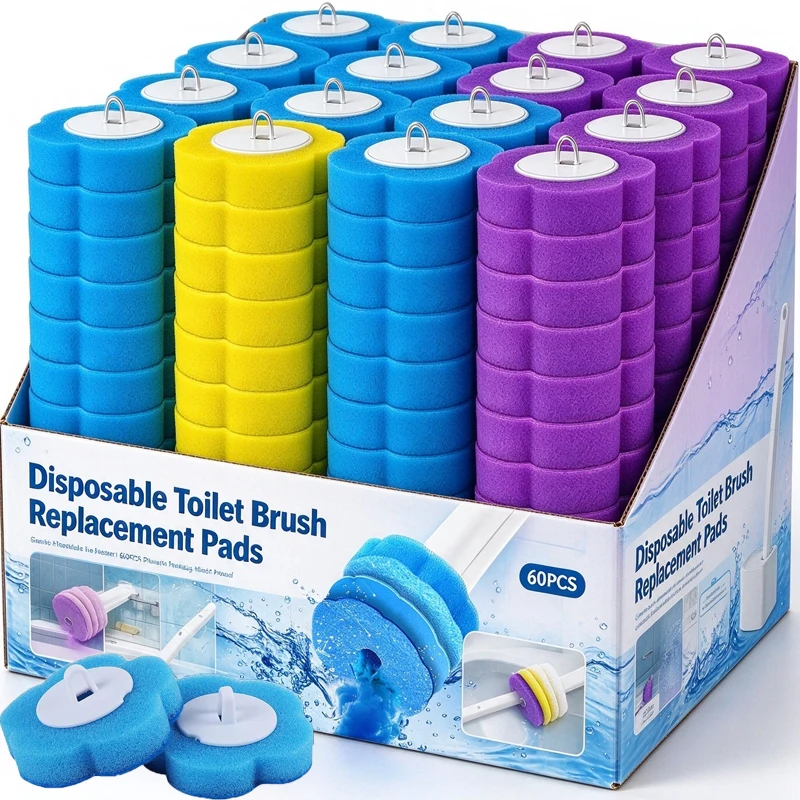 6/60PCS Disposable Sponge Toilet Brush Bathroom Toilet Replacement Stain Removed  Dissolving Head Home Fresh Cleaning Supply