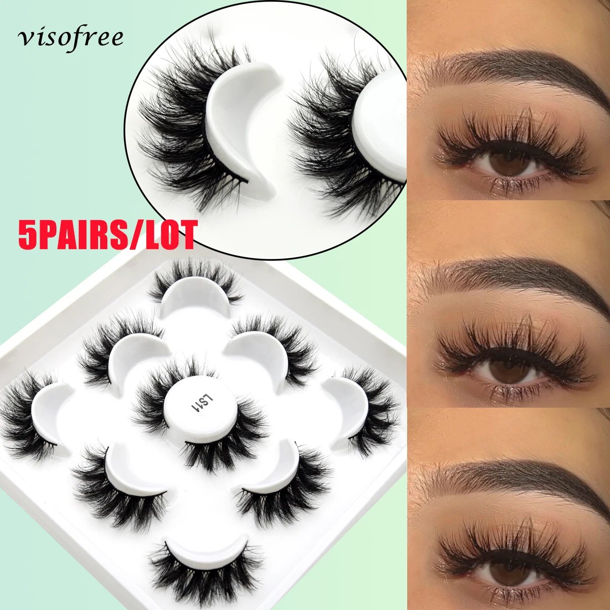 Visofree Wimpers 3/5 Pairs 3D Faux Mink Wimpers Natuurlijke Valse Wimpers Dramatische Volume Wimpers Wimper Extension Make Wimpers