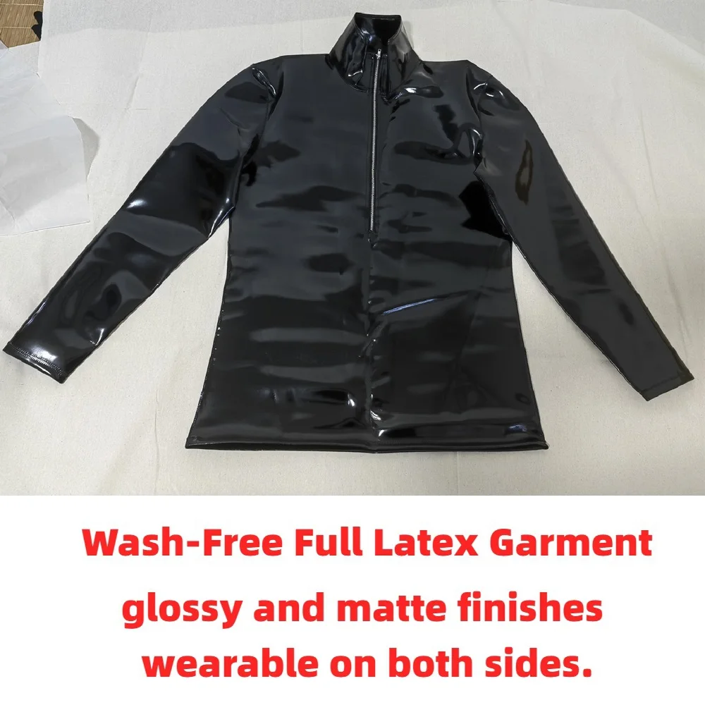 Double Sided PU Leather Jacket-Shirt Long Sleeve T-Shirt S-4XL Wet Look PVC Hip Hop Shiny Stage Performance Top Clubwear Jacket