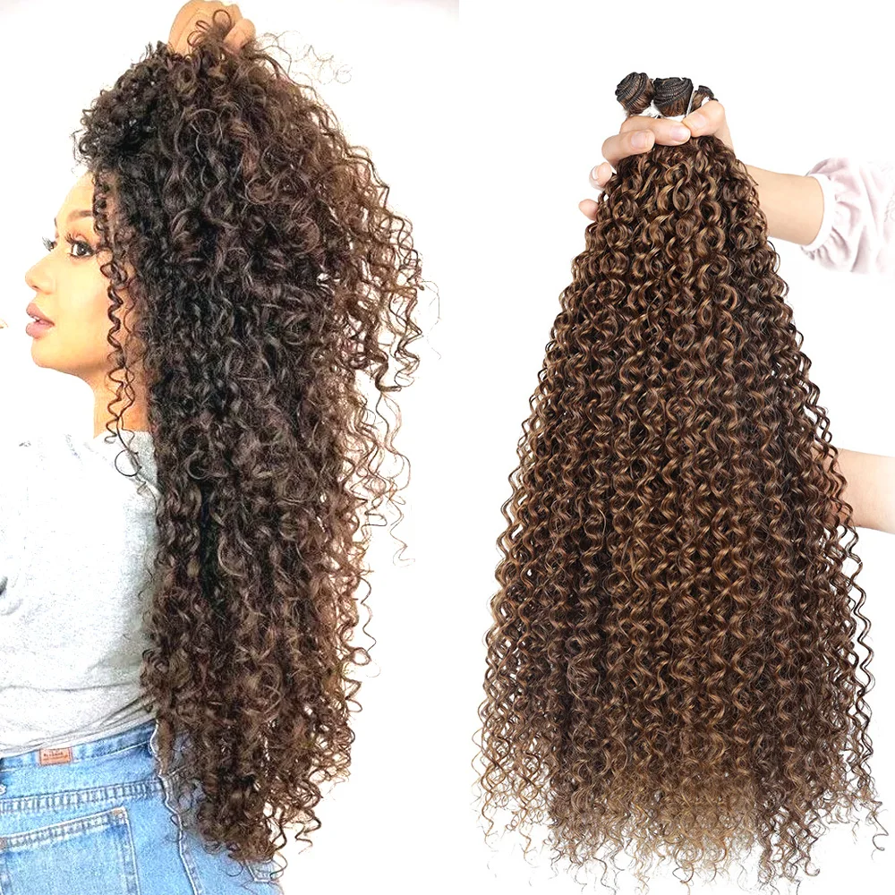 Synthetic Hair Bundles Bulk Natural Curly Hair Extensions Long Jerry Curly Bundles Ombre Fake Hair For Women Heat Resistant Wave