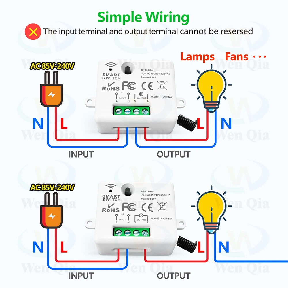 433MHz Smart Switch Wireless Remote Control Light Switch 220V 110V 10A ,50 Meters Control Range, for Home Led Lamp