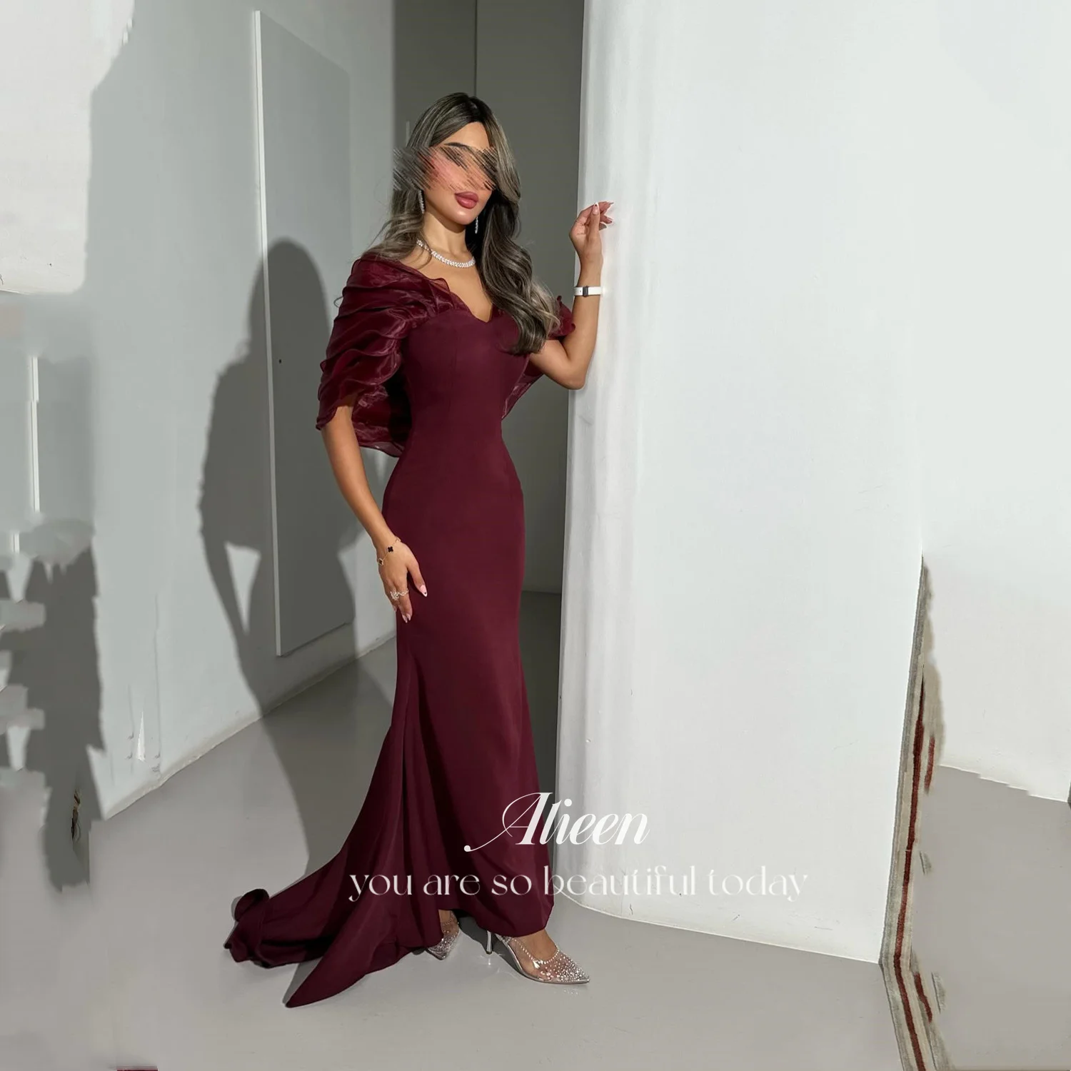 فساتين سهرة نسائية فاخرة من Aileen للمناسبات الخاصة فستان حورية البحر فيستدوس دي فيستا عنابي مخصص من فساتين سيهر #1