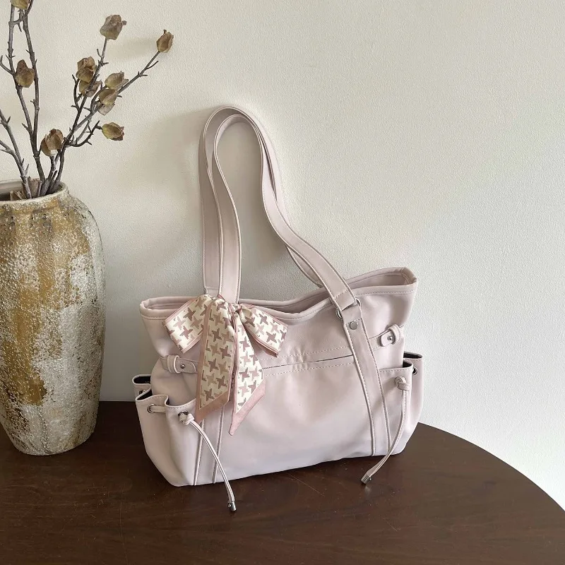 Biker Style Soft Matte PU Handheld Shoulder Bag New Large Capacity Commuter Tote Bag Women Leisure Shoulder Underarm Bag