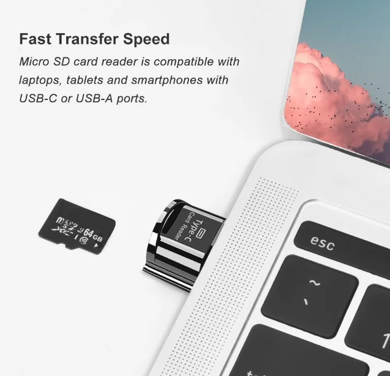 Type C Micro SD Card Reader, BorlterClamp USB C TF Card Reader Adapter with Keychain, Compatible with MacBook, iPhone 15,Laptops