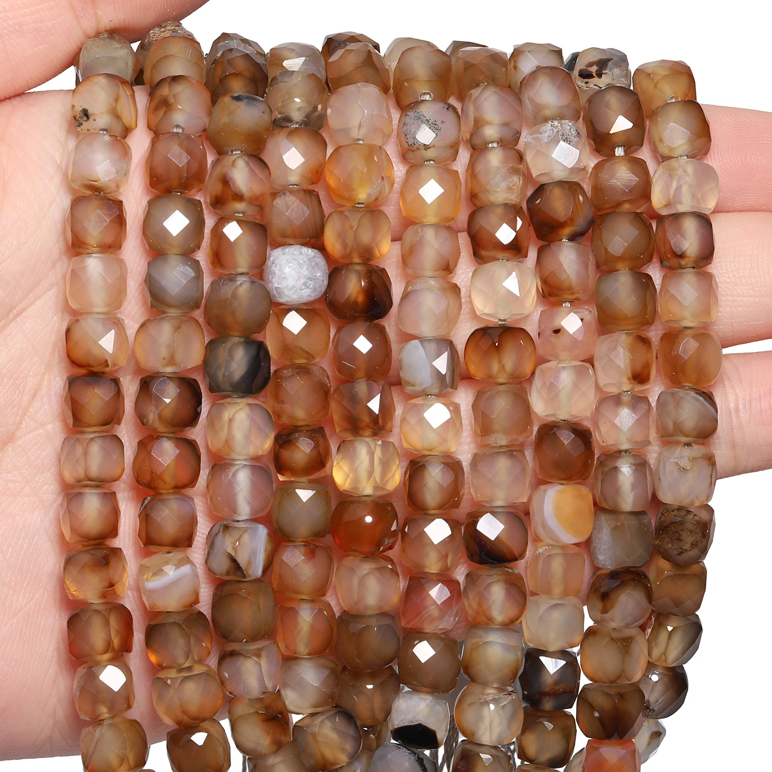 7-8mm Natural Stone Chalcedony Agate Lapis Lazuli Beads Faceted Cube Shape Beads for Jewelry Making Diy Beadings Accessories