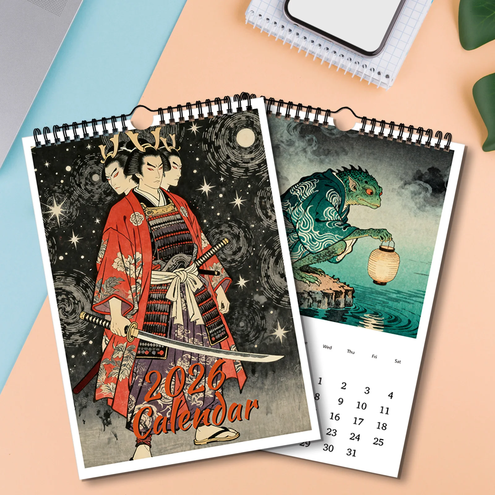 قطعة واحدة من تقويم الجيشا الفني على طراز Ukiyo-e التقليدي، مناسبة لتزيين غرفة الدراسة، مثالية لمحبي الفن الياباني #2