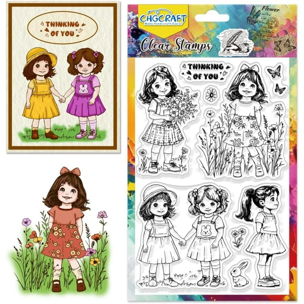 Transparente Stempel für Mädchen, Freundschaft, transparente Silikonstempel für die Kartenherstellung, transparente Silikonstempel für die Kindheit, Stempel für Karten