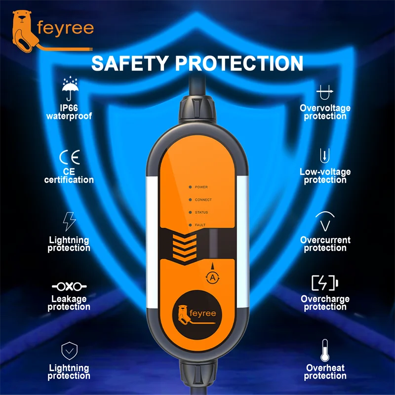 feyree Portable EV Charger 3.5KW Charging Stations 16A Adjustable Current Fast Charging with NACS Plug Compatible for Tesla Cars