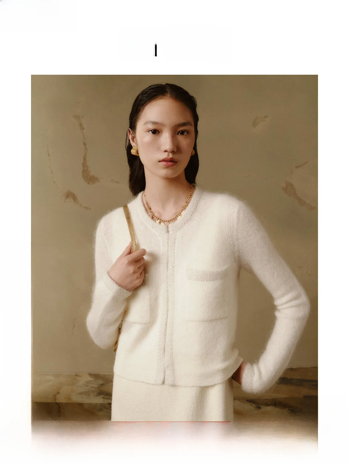 

Short Open Cardigan Women's Design Bright Thread Cashmere Small Audience Design Commute Style Long Sleeve Short Length