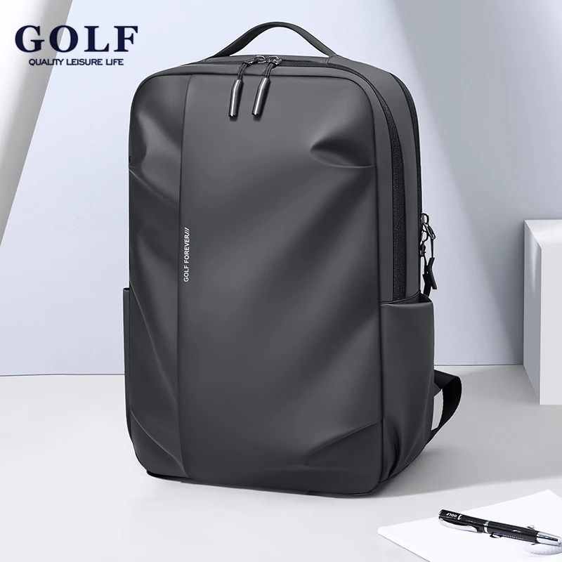 GOLF QUALITY Large Capacity 15.6 Inch Laptop Backpack Men's Waterproof Business Travel Bag Solid Color Dual Shoulder Bag