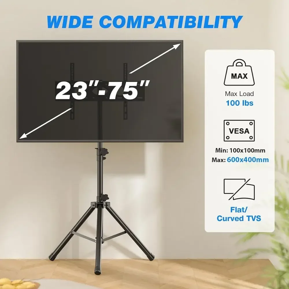 Height-Adjustable TV Stand for 32-70 Inch LED/LCD/OLED TVs, VESA 600x400mm, Black Floor Display Mount