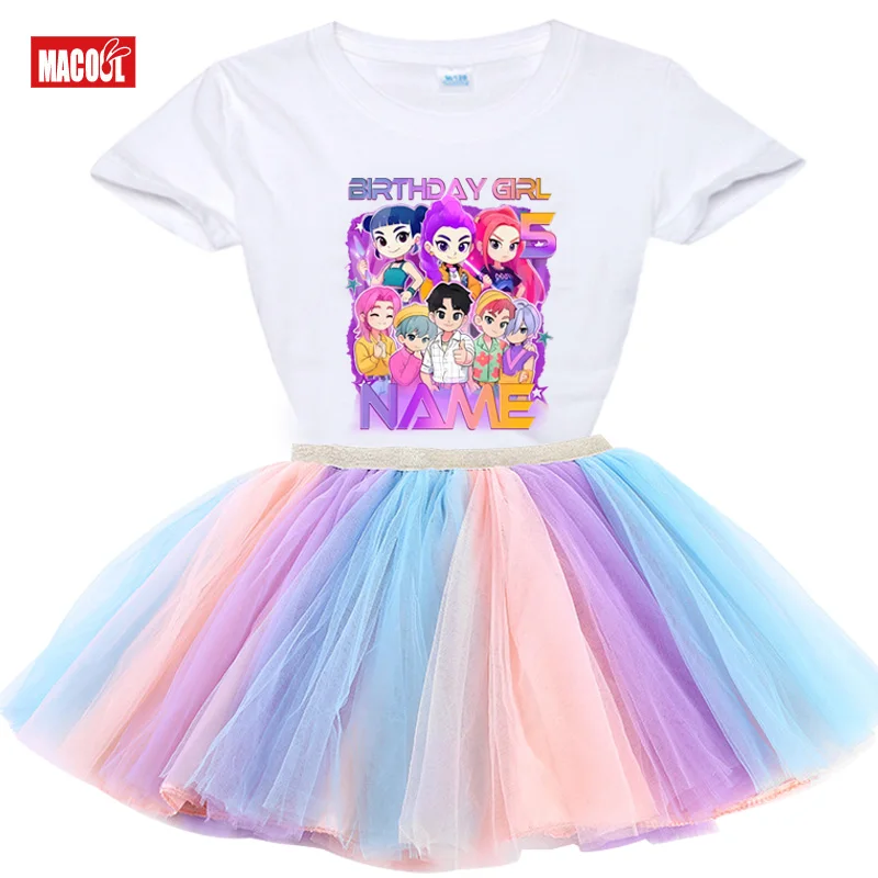 kpop Saja Boys Birthday Clothes Girls Birthday Tutu Set Birthday Party Shirts Girl Dress Set Child Suit Custom Name Outfits 6th