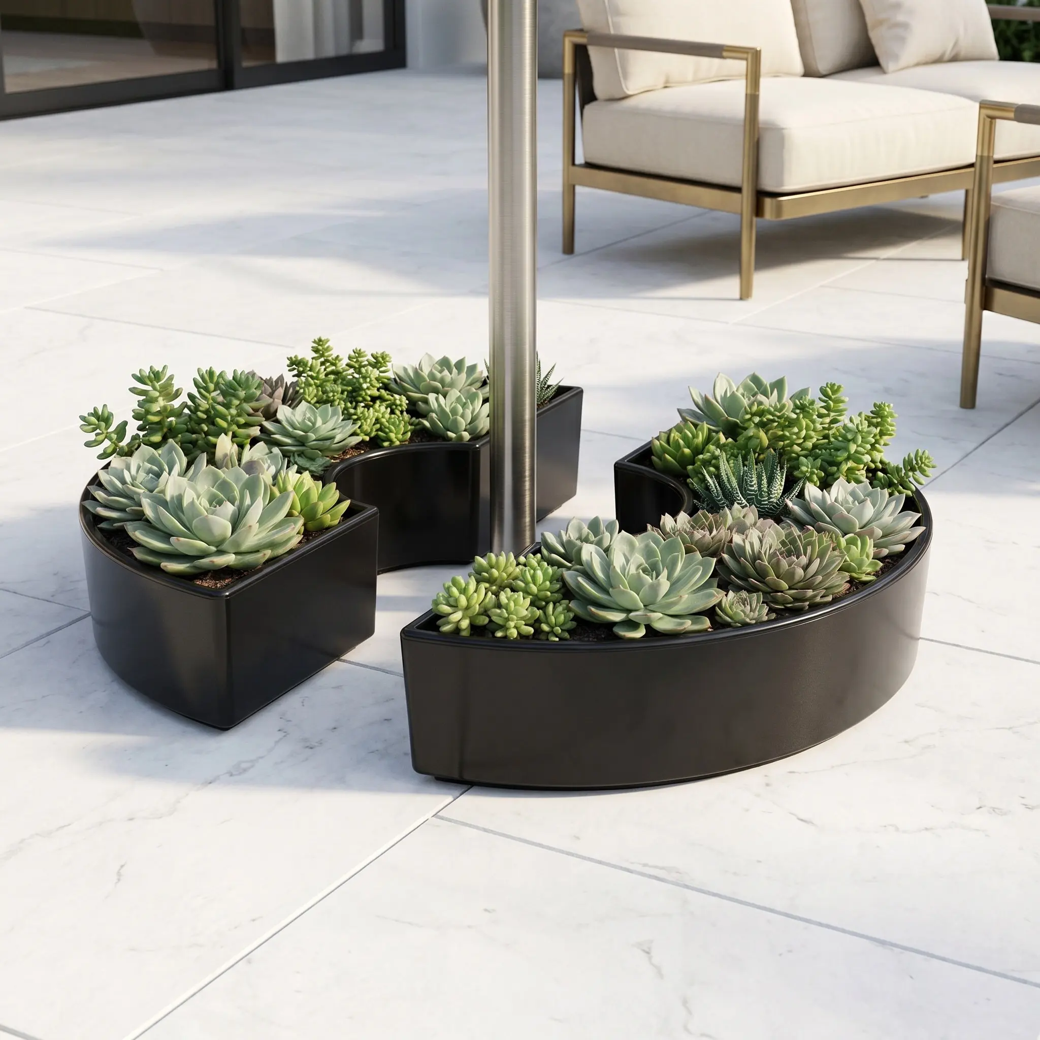 2Pcs Semicircle Umbrella Base Planter Pot Half Moon Patio Outdoor Parasol Holder Flowerpot Container Garden Umbrella Planter