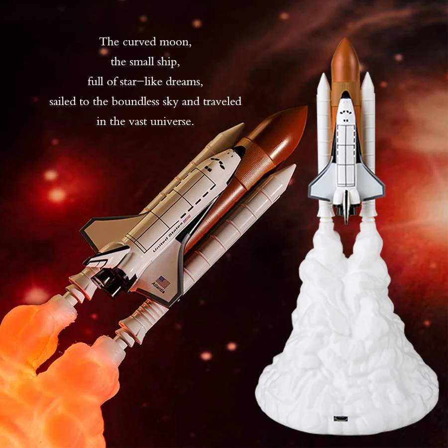 3D Print LED Night Light Space Shuttle Rocket Night Lamp USB Rechargeable Mood Lamp Room Decor Christmas Birthday Children Gift