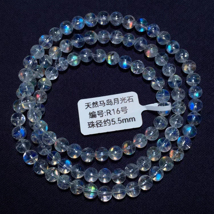 Natural Colorful Light Moonstone Clear Round Beads Bracelet 5.5mm Rainbow Women Fashion Jewelry Ma Island Moonstone AAAAA