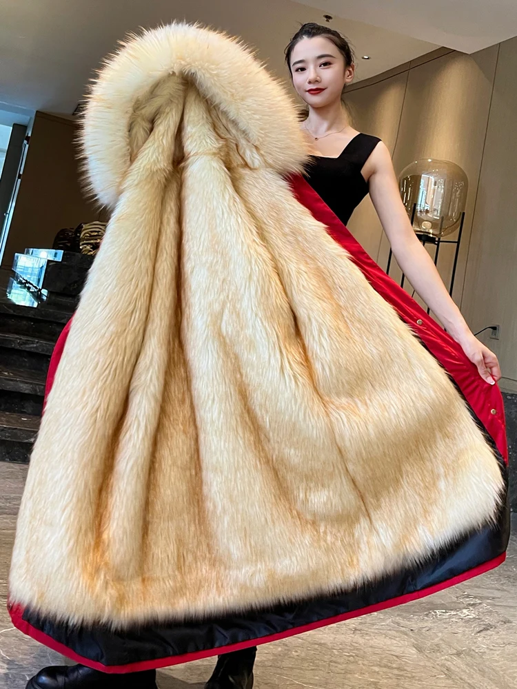 Parka Women's Winter New Fur Coat Mid-Length Haining Coat Imitation Fox Fur Mink Liner Detachable