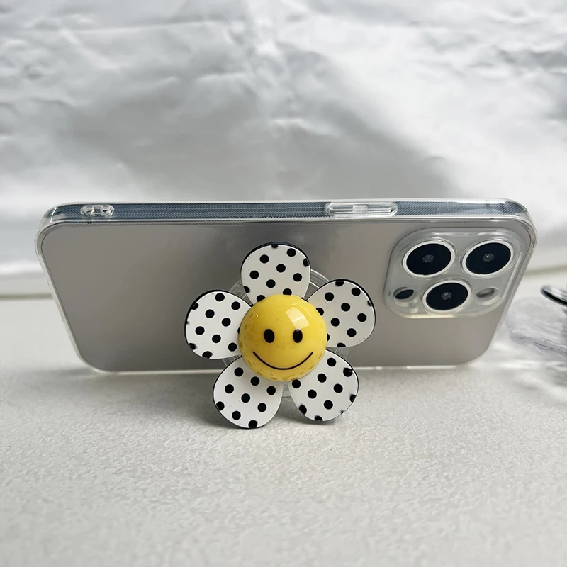 nuova griglia plover case telefoni cellulari Supporto per impugnatura stent pigri fiore sorridente impugnatura per telefoni desktop in stile bianco nero