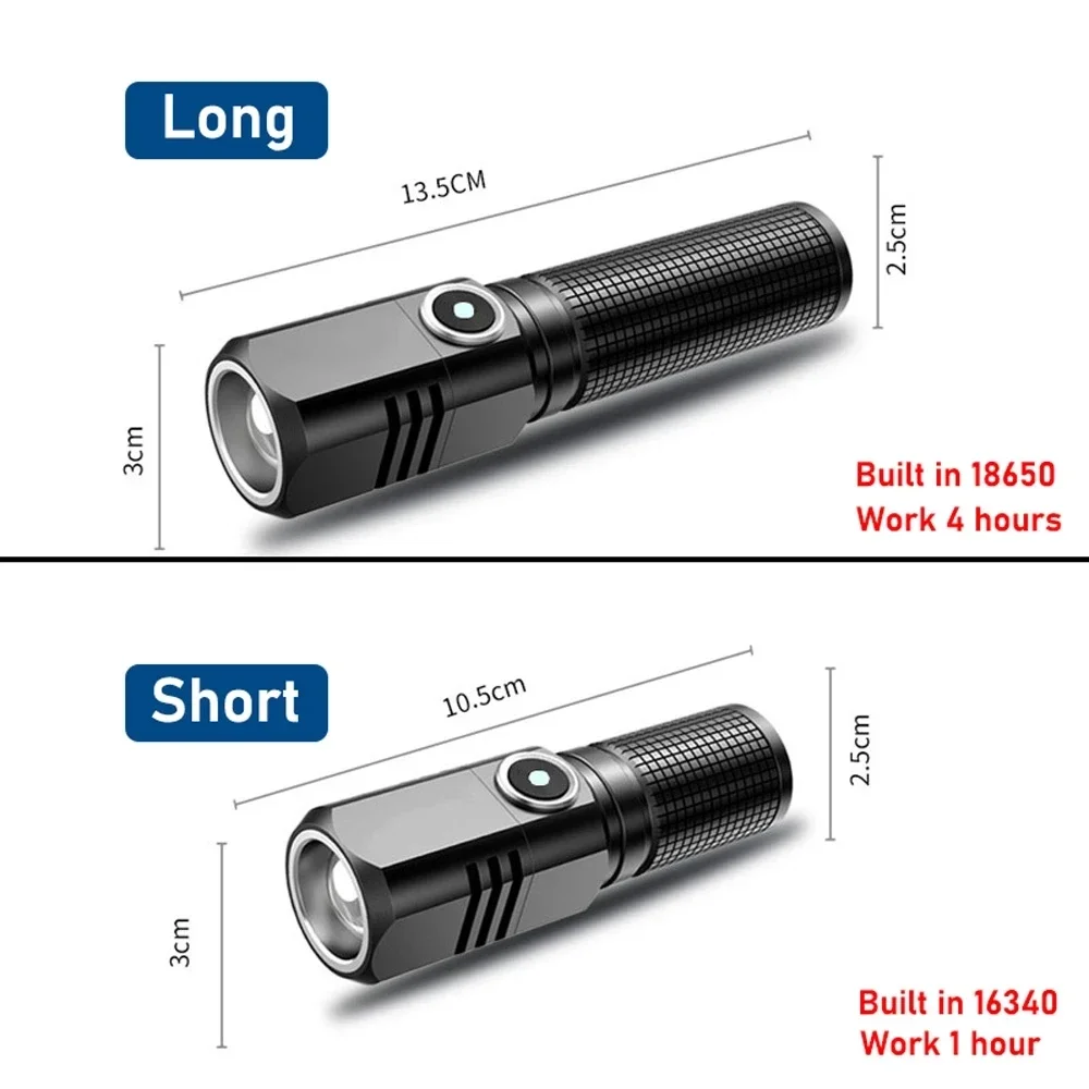 Powerful Mini LED Flashlight, USB Rechargeable Aluminum Alloy Flashlight, Variable Zoom Outdoor Waterproof Camping Lighting