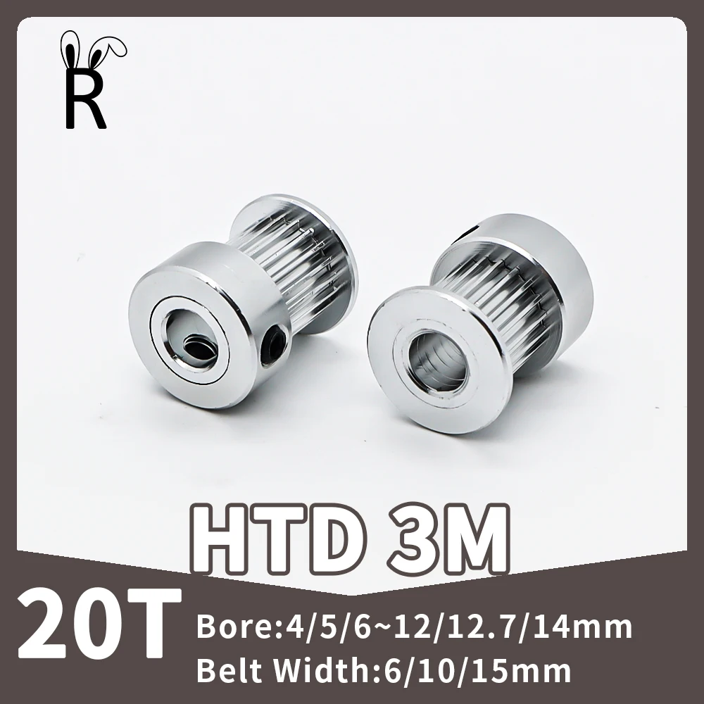 20 Tooth HTD 3M Synchronous Wheel Bore 4/5/6/6.35/7/8/10/12/12.7/14mm 20T Pulley Gear For Teeth Width 6/10/15mm 3M Timing Pulley