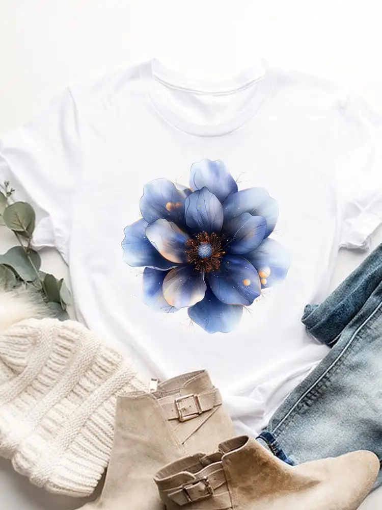 Love Heart Flower Casual Graphic T-shirts Women's Clothing Tshirts Print Short Sleeve Top Woman Fashion Printing Tee