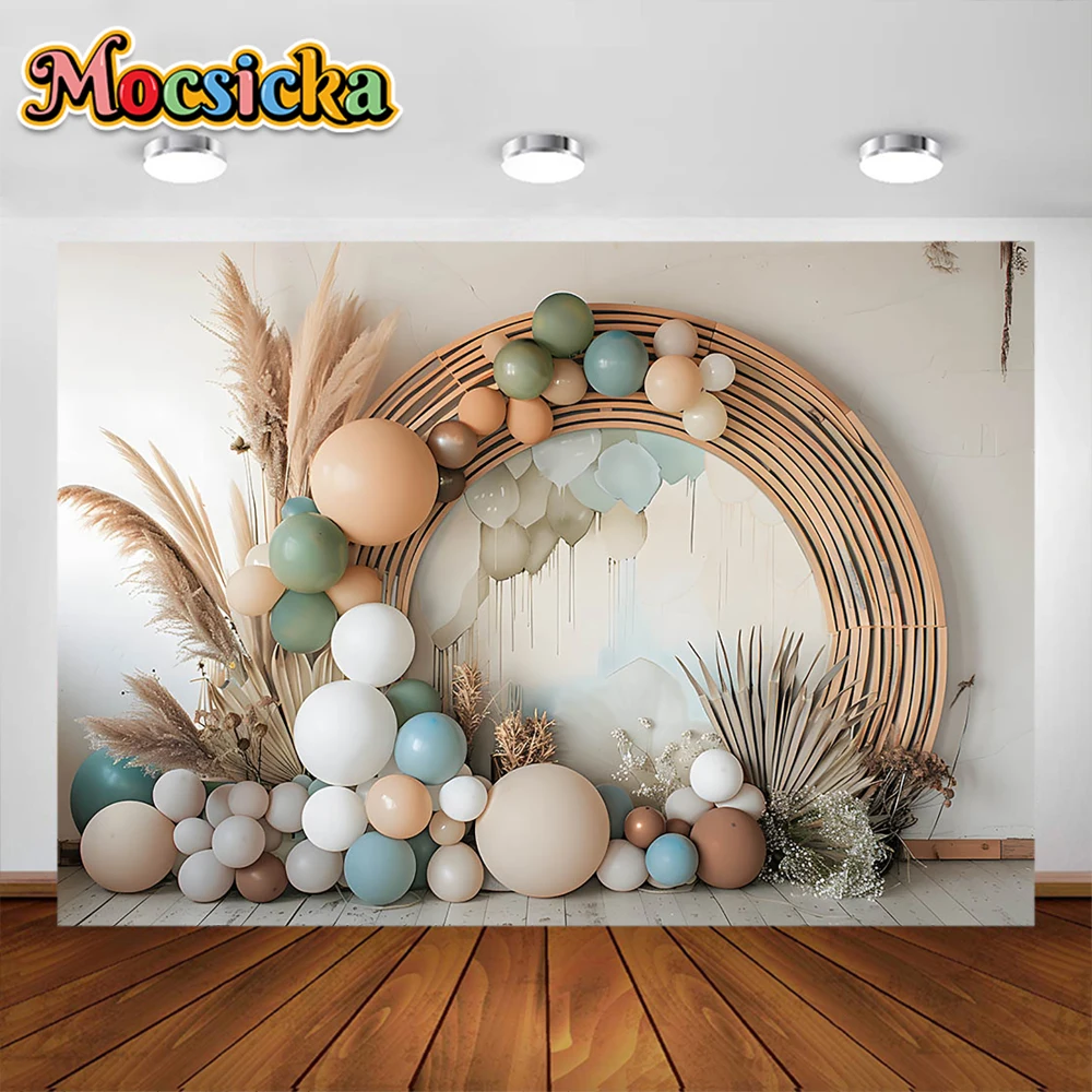 Boho Rainbow Photography Backdrops Birthday Boy Kids Cake Smash Photocall Balloons Backgrounds Decoration For Studio Props