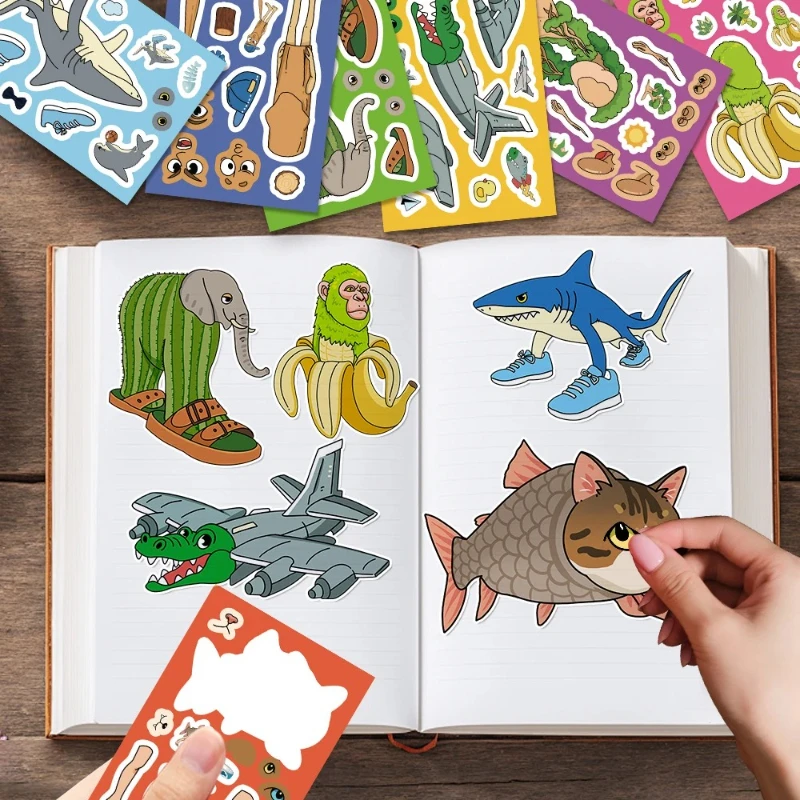 1-6set Italian Brainrot Sticker Tung Tung Sahur Telalaero Telala Shark Fun Stickers Make a Face Interactive Game Birthday Gift