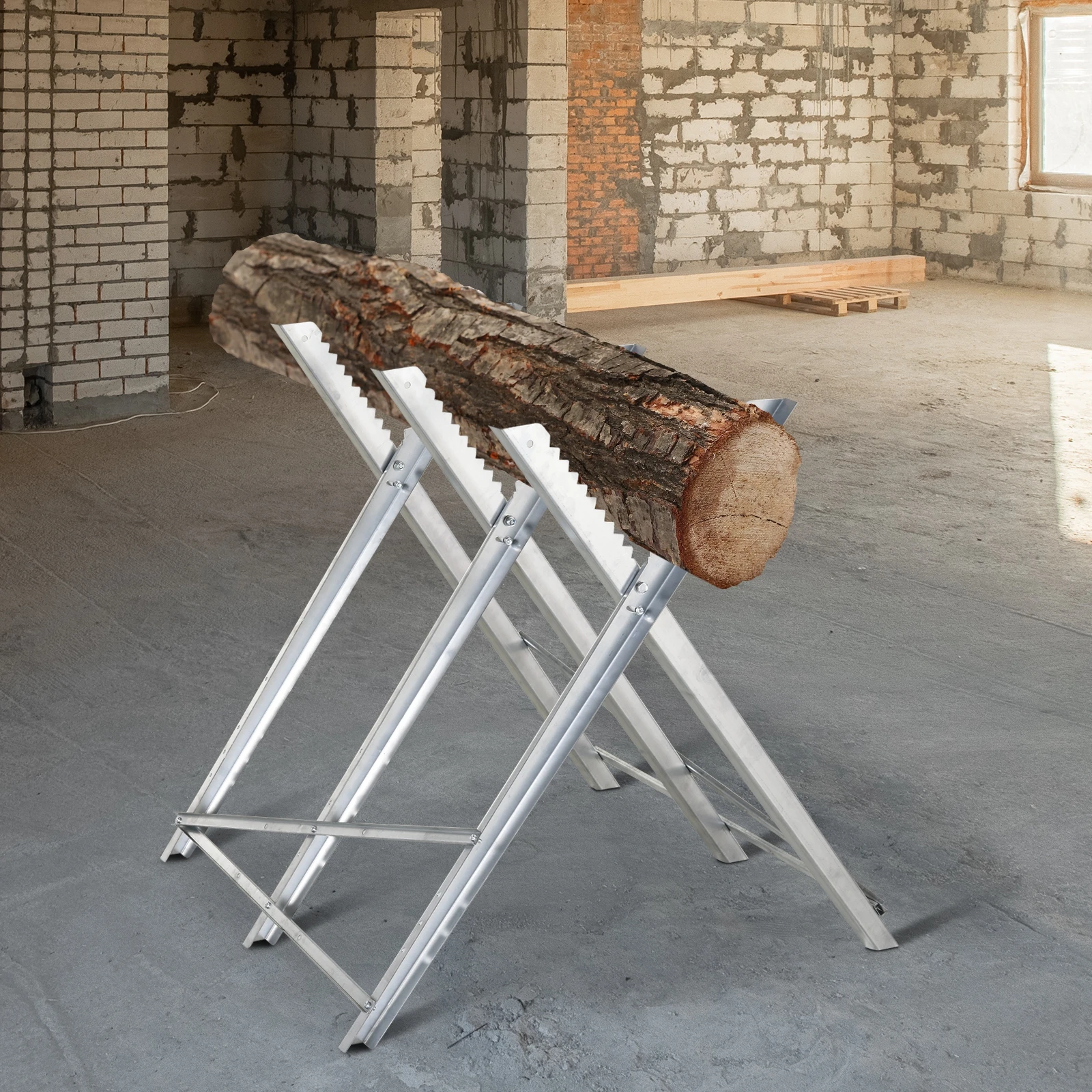 DURHAND Kettingzaag-Bock inklapbaar zaagrek voor brandhout zilverkleurig metaal 83x83x79 cm
