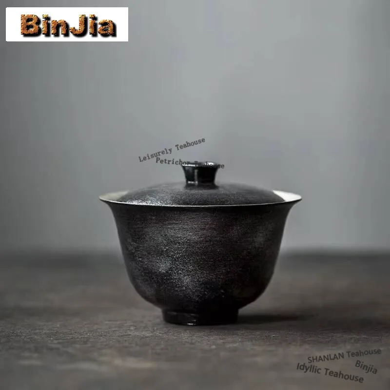 125ml Handmade Large Lacquer Gaiwan Aesthetic Gilded Silver Black Tea Tureen Tea Brewing Cover Bowl Tea Services Gift Collection