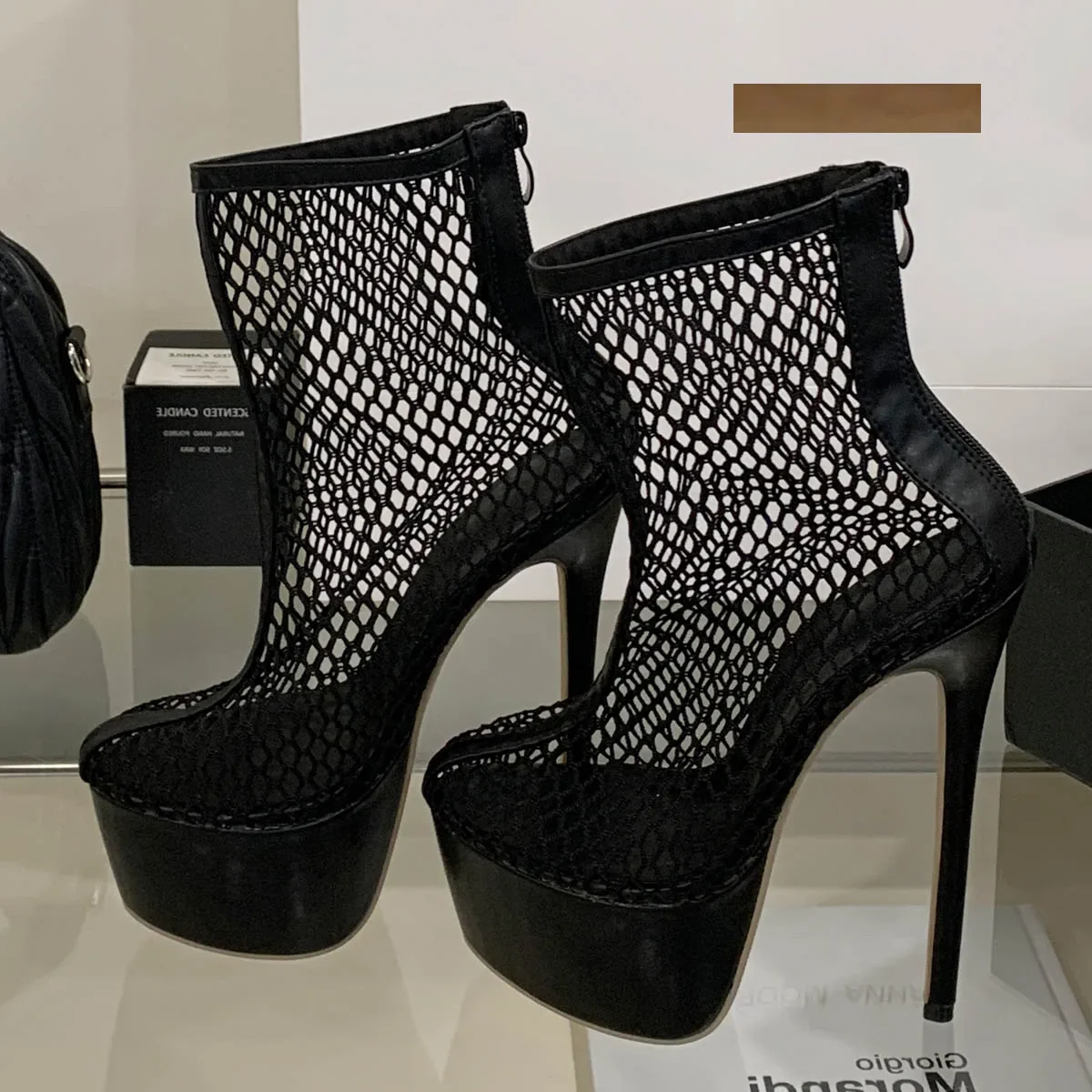 

Eilyken New Fashion Breathable Mesh Fabric Women Ankle Boots Sandals Sexy Gladiator Zipper Stiletto High Heels Shoes
