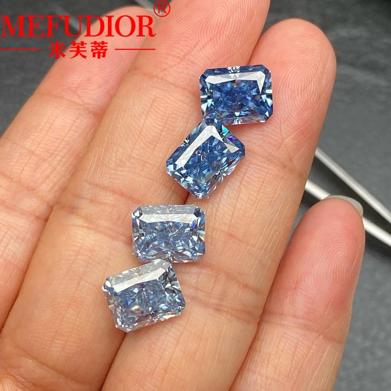 1ct-12ct Radiant Cut Blue Moissanite Loose Stone D VVS1 Gemstone Passed Diamond Tester with GRA Certified for Jewelry Making