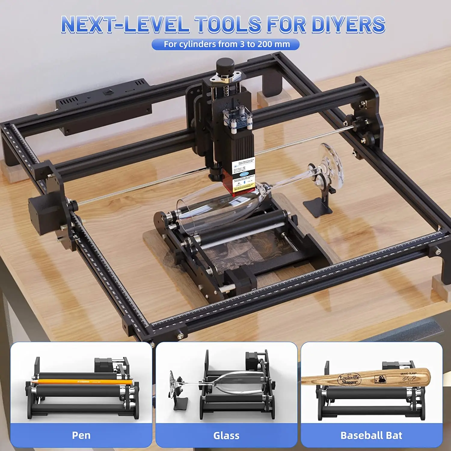 Yofuly-Rodillo giratorio CNC, módulo giratorio de eje Y de rotación de 360 ° para grabador láser, impresora 3D, máquina de grabado láser CNC