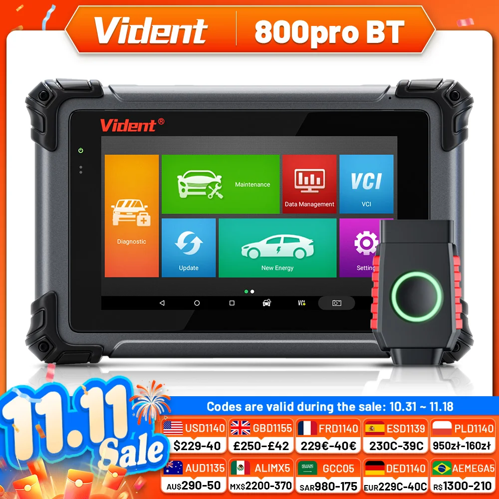VIDENT ISmart800Pro BT Key Programming Scanner Car Diagnostic Tool Control 40+ Reset OBD2 Auto Scanner CAN FD&DoIP