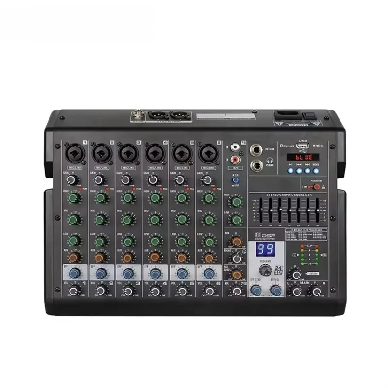 Professional Audio Mixer Portable Audio Mixer With Recording And 48V Phantom Power Supply 8 Channel Black Metal / 1year,1year