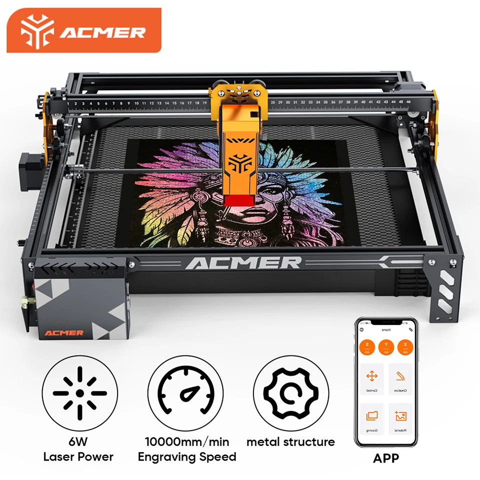 ACMER P1 S Pro 6W Laser Engraving Machine 3000mw Blue Light Laser Engraver for Engraving Acrylic Wood CNC Cutting Machines