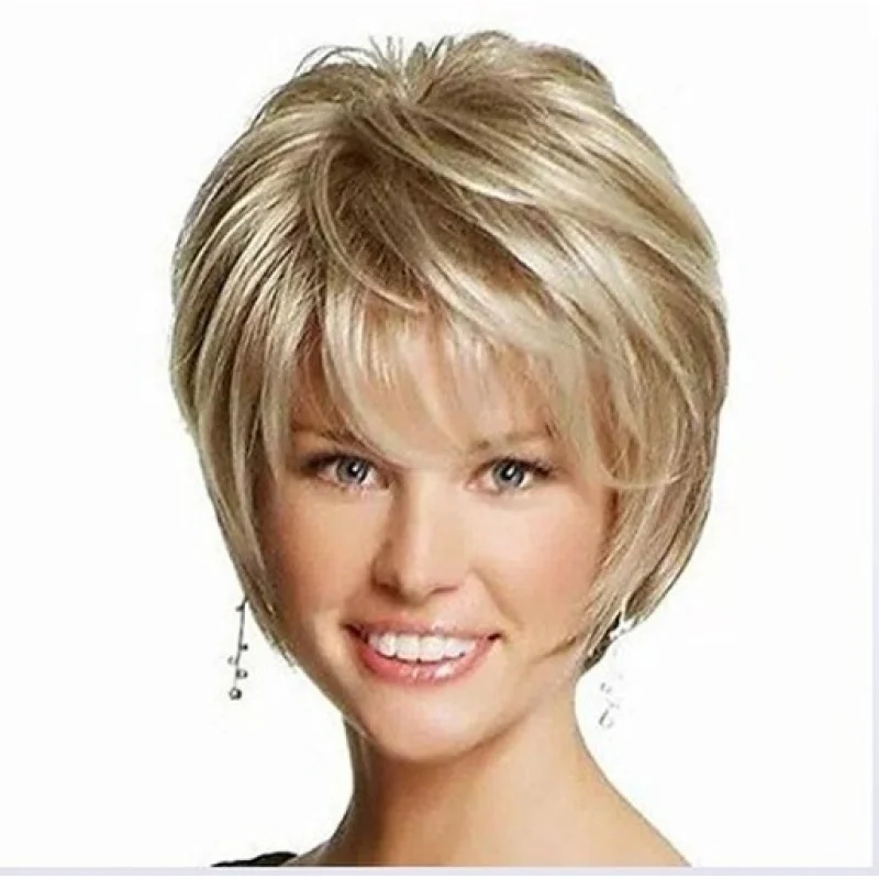 Womens Short Hair Wigs Light Golden Daily Party Cosplay Natural Full Wig