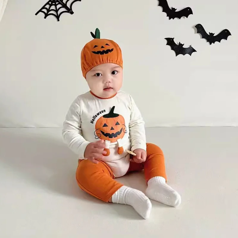 

Christmas Newborn Baby Pumpkins Prints 3pcs set Rompers Kids Jumpsuit Pants Toddler All Saints Clothes Costume