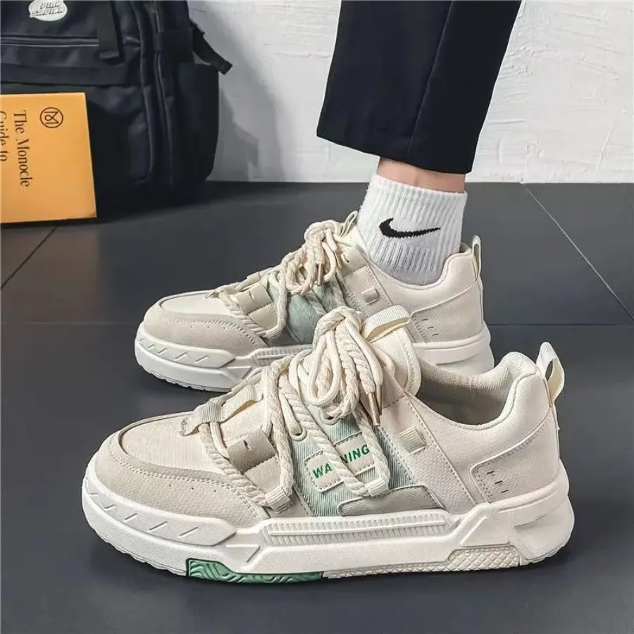 

Men's Genuine Retro Chunky Platform Sneakers - Mid-Top Lace-Up Casual Walking Shoes with Sole and PVC Cushioning - Suitable for